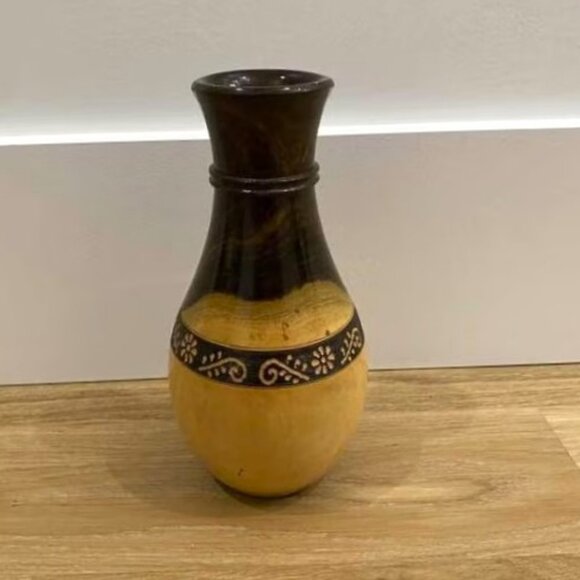 Mexican Hand-Carved Wood Vase | Artist Signed - Picture 3 of 4